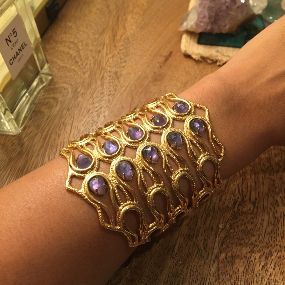 18k gold plated amethyst cuff